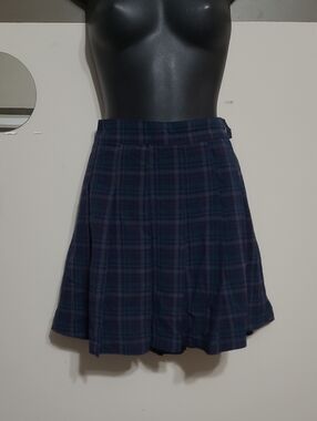 American Eagle Blue/Multi-coloured Plaid Pleated A-Line Mini Skirt Sz 12